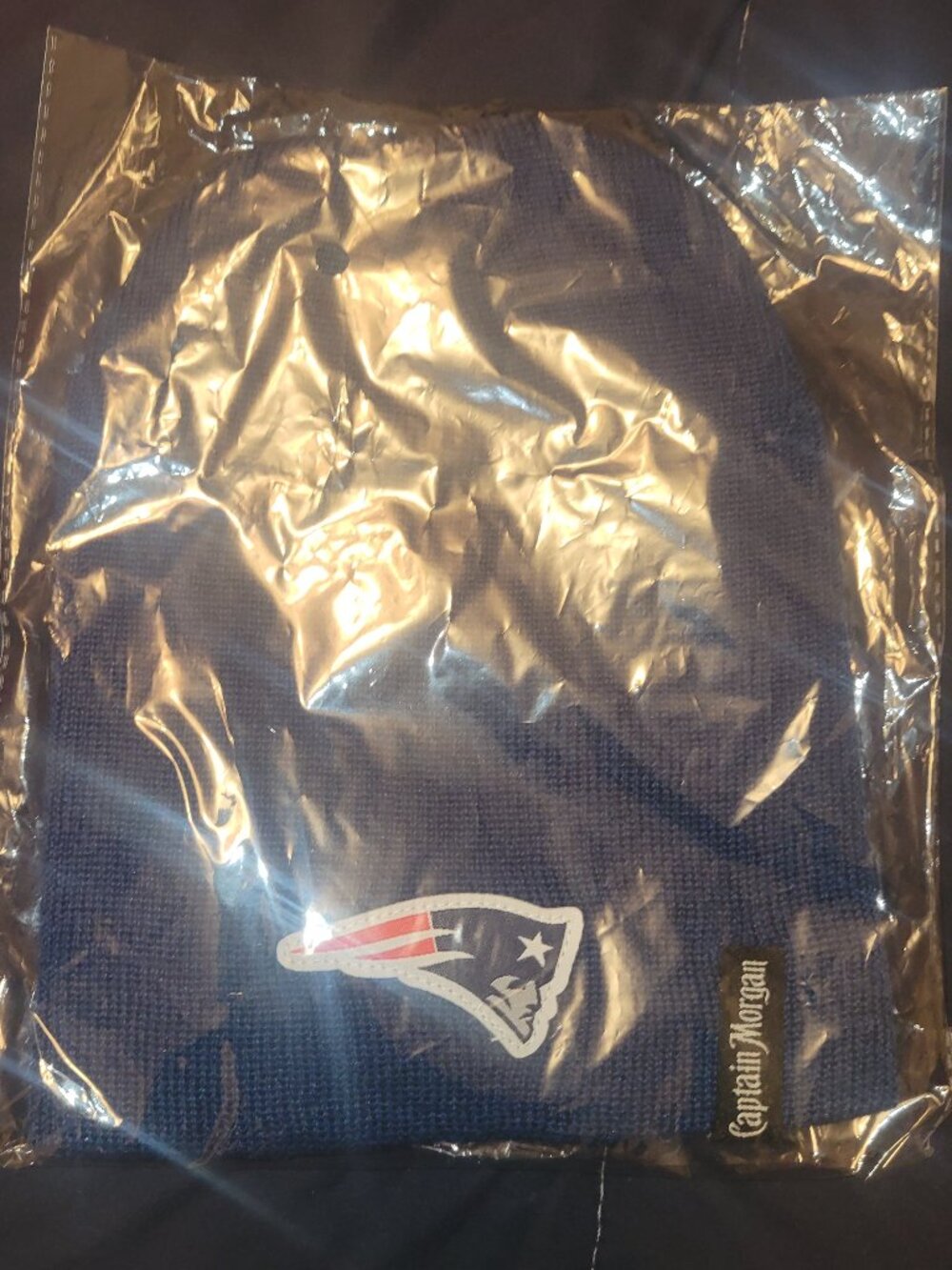 New England Patriots Hat Beanie style captain morgan logo